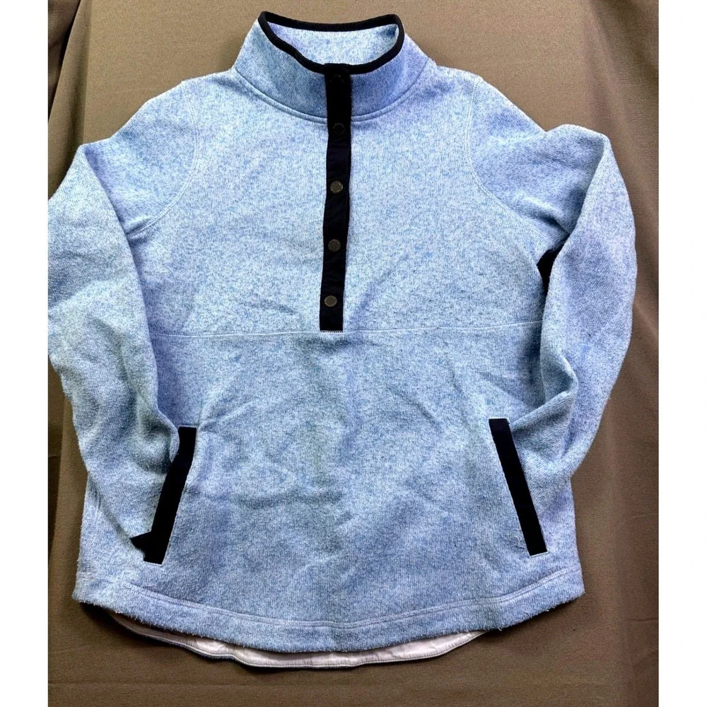 Vineyard Vines Women Blue Marl Knit Snap Mock Neck‎ Pullover Sweater Size M